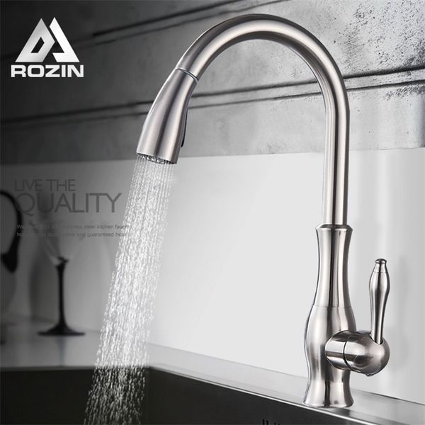 Küchenarmatur Rozin gebürstete Nickel Wasserhahn ausziehen Mixer Tap Eingriff Stream Spray Spout kaltes Wasser 220901