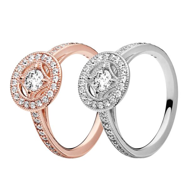 Anello da donna vintage in oro rosa con cerchio in argento sterling 925, gioielli di design per matrimoni per anelli di fidanzamento pandora con cofanetto originale