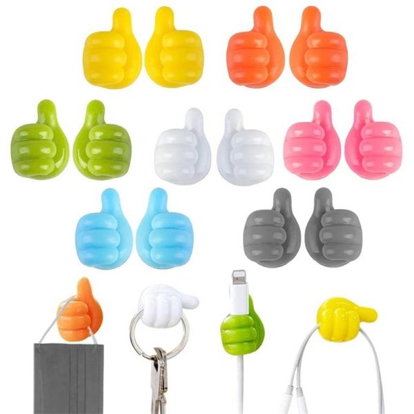 Ganchos de túnica 10pcs Auto -adesivo decoração de parede gancho Creative Silicone Thumb Hange HomeOffice Data Cable Clipe Wire Desk Organizador 220901