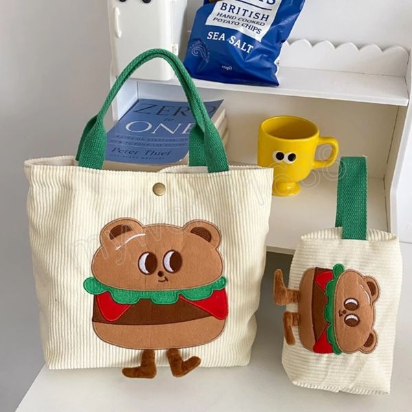 Borse a tracolla piccole da donna vintage Hamburger Bear Female Girls Lunch Bento Bag Cartoon Clutch Purse Handbags Cosmetic Bag