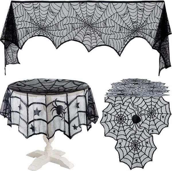 Decora￧￣o de festa 40pcs Decora￧￵es de Halloween Conjunto de toalhas de mesa Mantle Mantle Spiderweb Lace L￢mpadas Tons Tons 220901