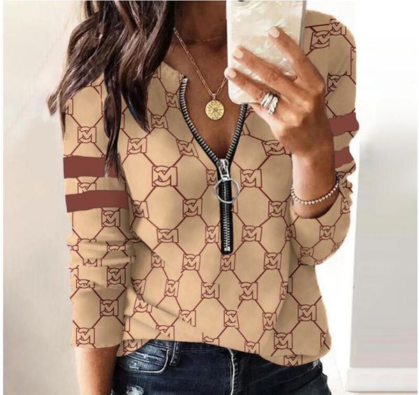 nuove donne alla moda felpe con cappuccio maniche lunghe T-shirt sexy temperamento di alta qualità cerniera colletto alla coreana collo seta di ghiaccio piccolo sottile jacquard top magliette donna Bouble TAGLIA