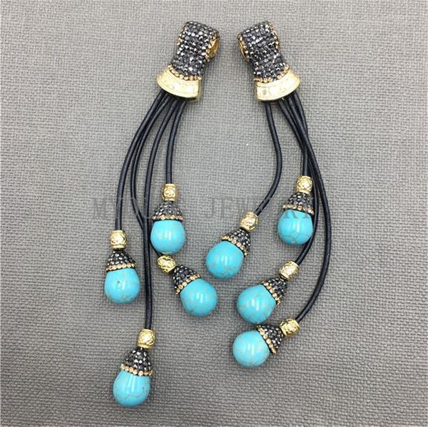 Kolye Kolye My0137 Mavi Turquois Boncuk Püskül Altın Plakalı Pave Rhinestone Makramı Kadın Mücevher Yapımı