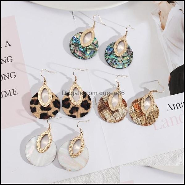 Charme oval metal redondo redondo abalone shell leopard brincos de pedra cor de ouro brankle brincos pendientes marca de moda jóias femininas dr dhjfd