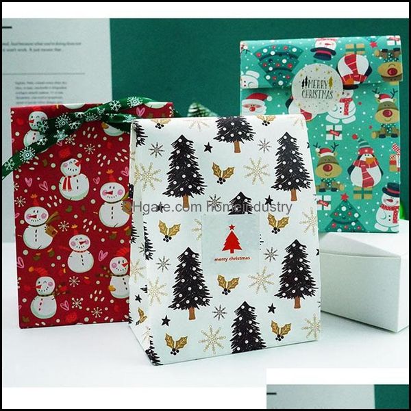 Geschenkpapier Neues Weihnachtsgeschenk Verpackungsbeutel Schneemann Baum Pinguin Lebensmittel DIY Backen Snack Kraftpapier Flache Tasche Drop Lieferung 2021 Home Dhew9