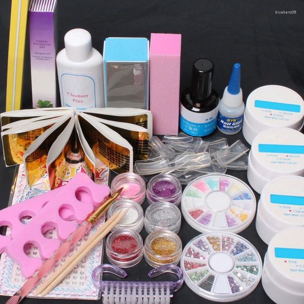 Kits de arte na unha Profissional Dicas falsas dicas acrílicas Glitter Powder Grue Arquivo UV Gel Full Kit 168 Conjunto