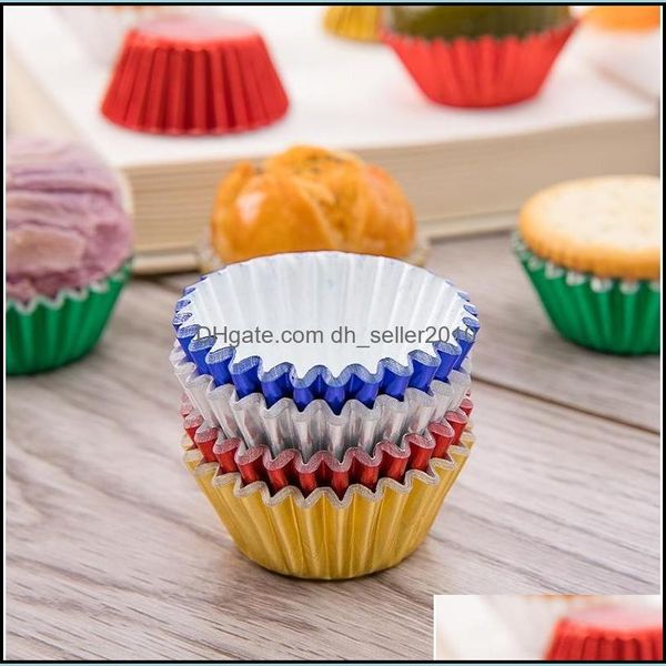 Cupcake alumínio -alumínio copo de papel suporte de papel de pvc assado cupcake resistente a calor bolo de bolo colorido de decoração de bandeja 16yt g2 gota entrega dhfey