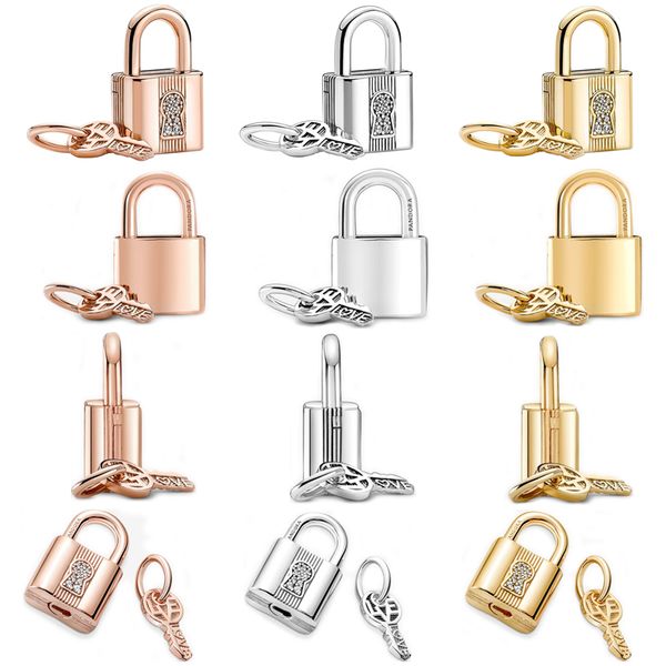 925 charme de prata FIT Pandora Charms Bracelet Padlock AMP key Dangle Charmes Ciondoli Diy Fine Jewelry