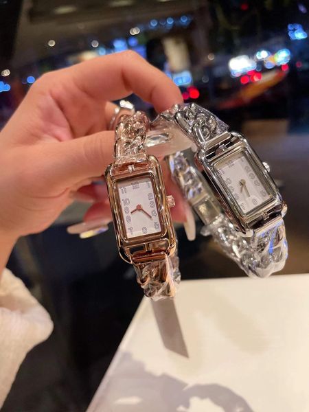 Luxus Damen Edelstahl Quarz Ziffern Armbanduhr Vintage Geometrische Rechteck Digitale Uhren Weibliche Hip Hop Rose Gold Kette Uhr 23mm