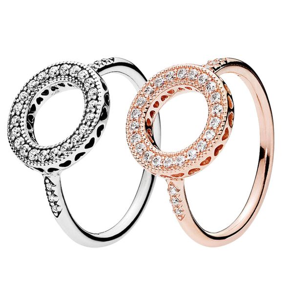 Anello nuziale scintillante Halo per ragazze da donna Set di gioielli firmati in argento sterling in oro rosa per anelli di fidanzamento con diamanti Pandora CZ con scatola originale