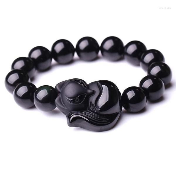 Colares pendentes Pedra de pedra negra de pedra negra Bracelete de contas de 8-14mm Bracelets Lucky Backets Bangle de corda de mão única para homens Mulheres