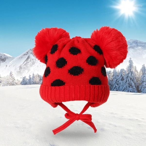 Berretti Piumino Cappello imbottito Ragazzi Inverno Pompon lavorato a maglia Berretto da bambina Lana all'uncinetto Cappelli caldi per bambini regolabili