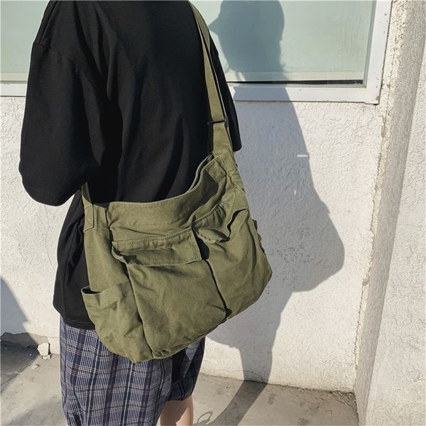 Вечерние сумки многократные карманы холст большой размер сумочка женщина -подросток -подросток над большой высокой улицей Хип -хоп ткани на молнии Мессенджер 220901