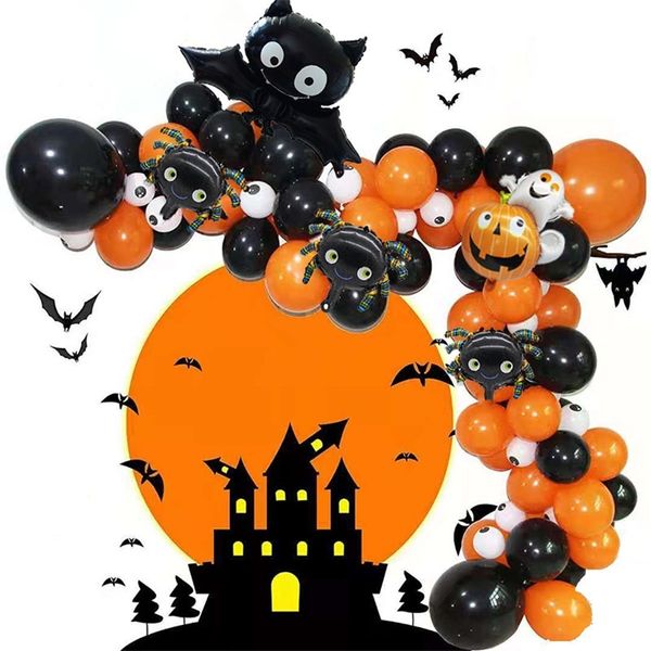 Partydekoration 72 Stück Weißer Augapfel Schwarz Orange Halloween Dekor Ballon Girlande Bogen Fledermaus Spinne Skelett Folienballons Zubehör 220901