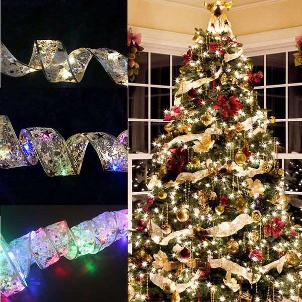 2pcs feston led fibbon string luzes decoração de árvore de Natal 2m/5m para casa de natalrribbon arcos leves férias decorativas de ano novo lâmpada d2.0