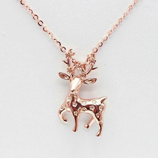 Correntes 585 Purple Gold Requintado Sika Deer Colar para Mulher Pingente 14k Rose Plated Charm Romantic Wedding Jewelry Gift