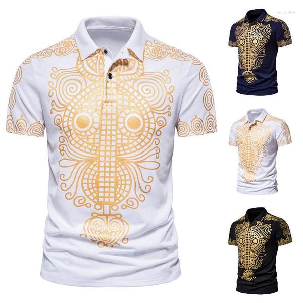 Herren-T-Shirts Herren-T-Shirts Goldener Druck gro￟er Muster Sommer gebratene Stra￟e Herren Mode l￤ssig kurz￤rmelige Hemd gedruckt