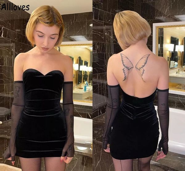 Velluto Little Black Short Prom Party Dresses Sexy Sweetheart Aperto Indietro Mini Cocktail Abiti da ritorno a casa Guaina Donna Occasione speciale Night Club Wear CL1055