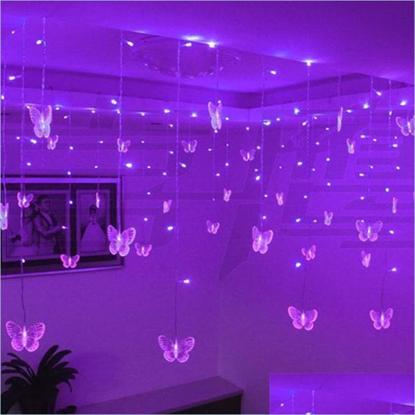 Andere Hausgarten 220V 110V 3,5M Schmetterling Vorhang Licht Weihnachtsgirlande LED String Fairy Lights für Urlaub Hochzeit Homeindustry Dhktv