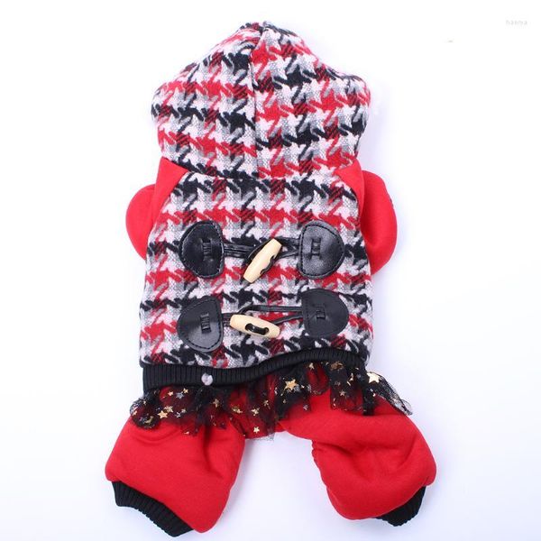 Hundebekleidung Haustier Winter Warmer Mantel Jacke Hahnentritt Design Katze Welpe Fleece Overall Kleidung Customes