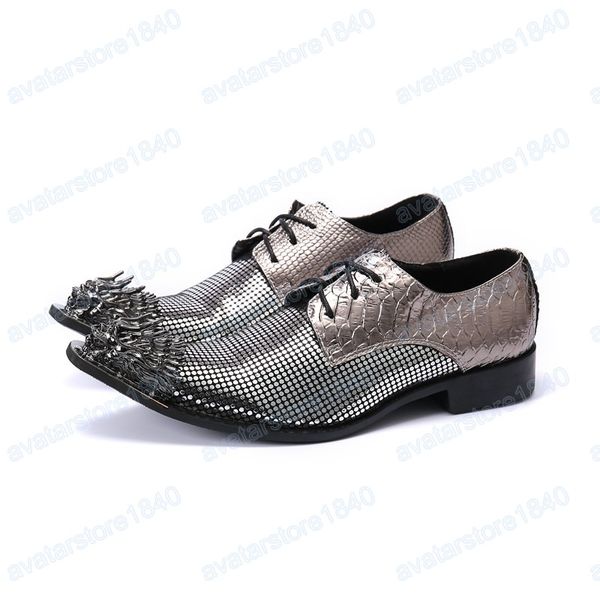 Scarpe da uomo oxford da uomo in argento brillante per feste di matrimonio Scarpe eleganti stringate con punta a punta Scarpe brogue da ufficio da uomo d'affari