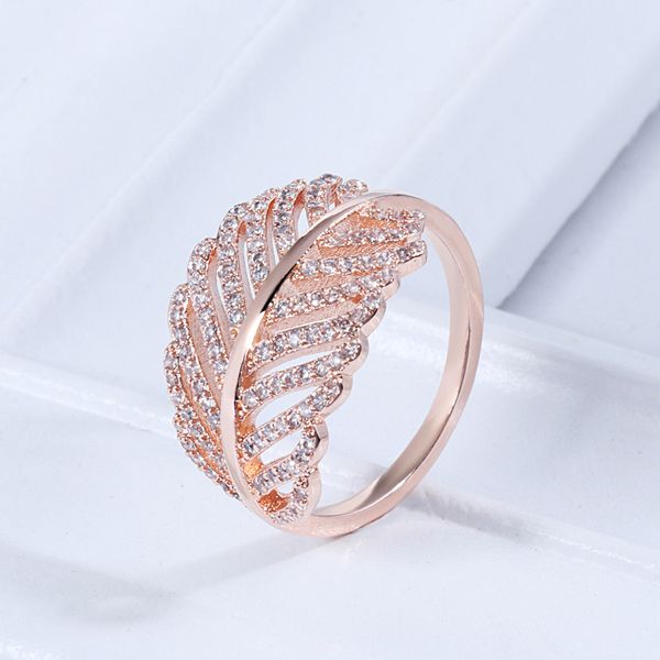 Rose Gold Light como anel de penas Mulheres jóias de designer de casamento para Pandora Stering Girlfrinha prateada Presente CZ Diamond Rings com conjunto de caixas originais