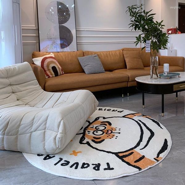 Tapetes de cartoon redondos para a sala de estar Decorativa de tigre carpete não deslizamento tapetes crianças brincam tapetes de piso de tapete lavável lounge lavável
