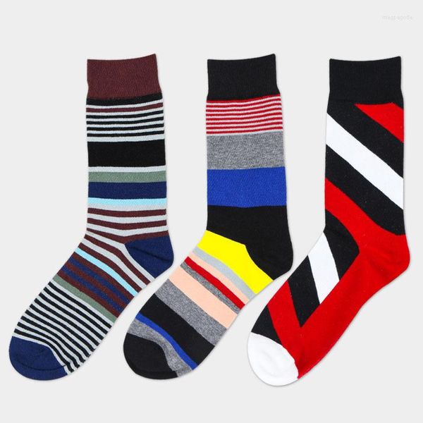 Herrensocken Farbe gestreift Baumwolle Herren Crew Casual Harajuku Happy Dress Business Designer Marke Skate Long Fashion