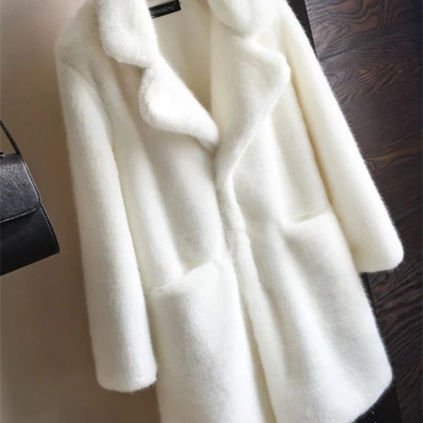 Feminino de peles Faux Hstar Women Mink Coat Solid Feminino Turn Down Collar Winter Warm Fake Lady Casual Casual Jacket 220901