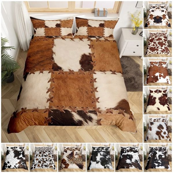 Set di biancheria da letto Set copripiumino in pelle di vacchetta Patchwork in pelliccia di mucca con stampa di animali da fattoria Set di biancheria da letto per bambini Ragazzi Ragazze Copripiumino in stile fattoria occidentale 220901