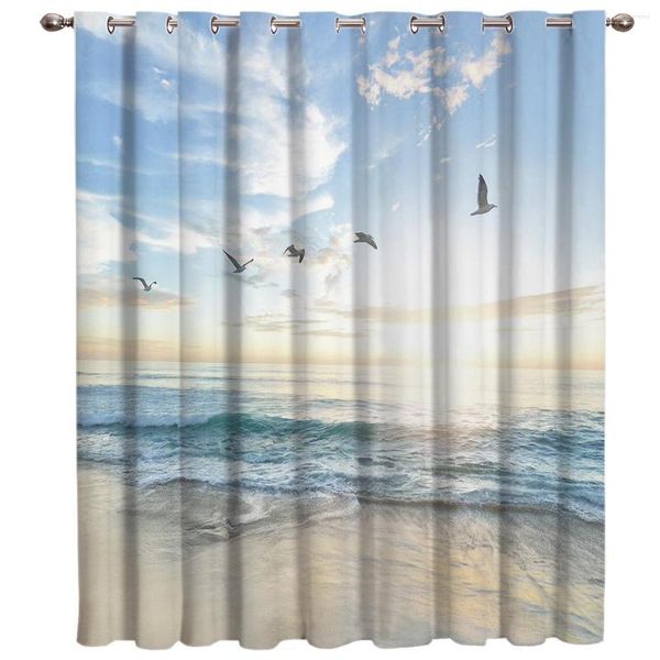 Занавес закат морские пейзажи живопись окна занавески гостиная стержень кухонные драпировки ткань для дома
