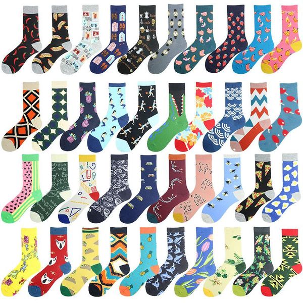 Herrensocken Skarpetki Divertidos Baumwolle Lustiges Auto Geometrie Mais Vogel Ananas Erdbeere Crew Sokken Neuheit Hip Hop Meias Unisex