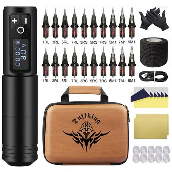 Tattoo Machine Wireless Pen Kit 1800mAh Bateria com energia portátil Power poderosa Motor Digital Motor Digital Display para arte corporal
