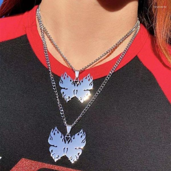 Anhänger Halsketten Trend Y2K Flamme Schmetterling Titan Stahl Halskette Für Frau Mann Hip Hop Vintage Punk Unisex Schmuck 2022 G