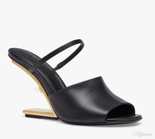 Primi sandali estivi Scarpe da donna Ciabatte Tacco color oro Punta aperta Marrone Nudo Tacchi alti neri Décolleté da donna eccellenti - Abito da sposa per feste