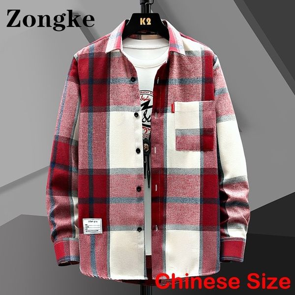 Camicie casual da uomo Zongke Plaid per uomo Abbigliamento moda cinese Taglia M 3XL Abbigliamento uomo Harajuku Vintage arrivi primaverili 220901