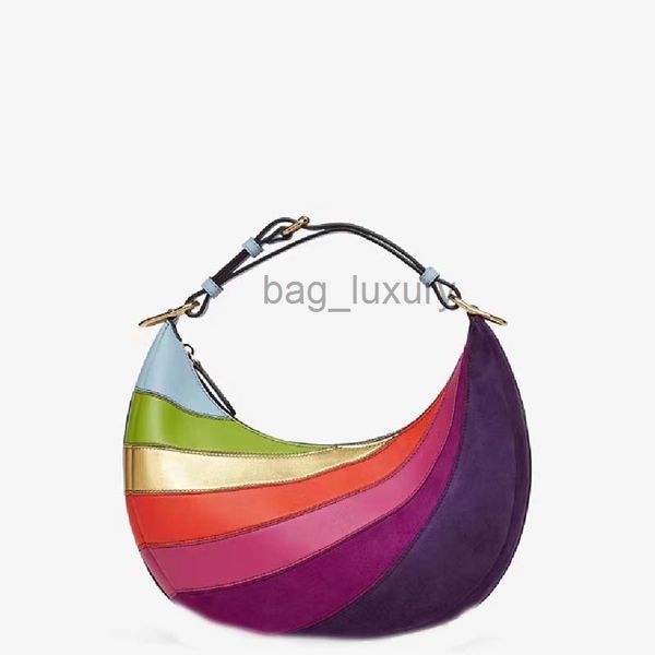 Sacs à bandoulière Axillary Half Moon Bags Sacs à main arc-en-ciel Porte-monnaie Patchwork Sac à bandoulière en cuir véritable Lettres classiques en métal doré au bas Haute qualité