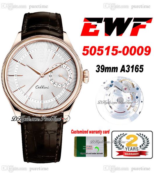 EWF Cellini Дата 50519-0009 A3165 Автоматические мужские часы 39 мм Розовое золото Серебристый текстурированный циферблат Коричневые кожаные часы Super Edition Часы той же серии Гарантийный талон Puretime E5