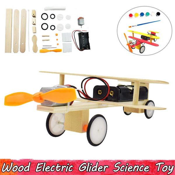 Древесный электрический планер Эксперимент по науке игрушки DIY Сборка образовательных игрушек для детей улучшают способности мозга 221H