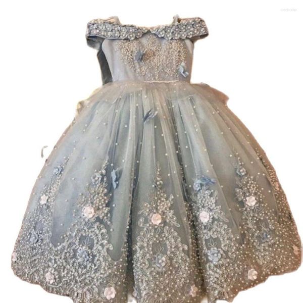 Vestidos de menina clara pérolas azuis céu