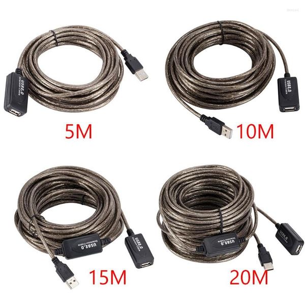 Cabos de computador 5/10/15/20M USB 2.0 Cabo de extensão macho para fêmea Adaptador de cordão de extensor de rede sem fio ativo feminino