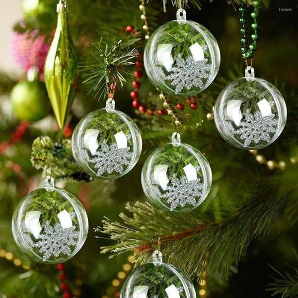 Decoração de festa 10pcs 5/6/7/8 cm bolas transparentes abertas plástico ornamentos de balhada clara pingente pendurado na árvore de Natal para crianças presentes
