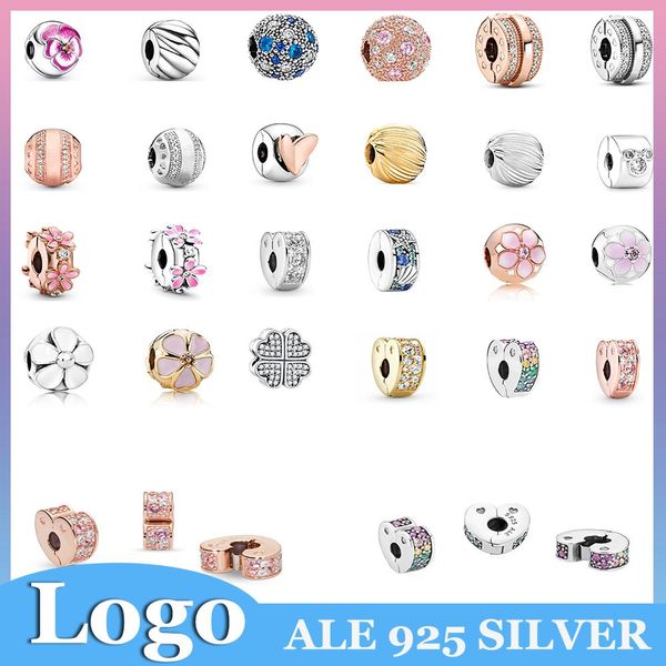 Charm-Perlen aus 925er-Silber, baumelnd, Gold, Blau, Rosa, Diamant, rund, Fächer, Herz, Stern, Blume, Clip-Perle, passend für Pandora-Charm-Armbänder, DIY-Schmuckzubehör