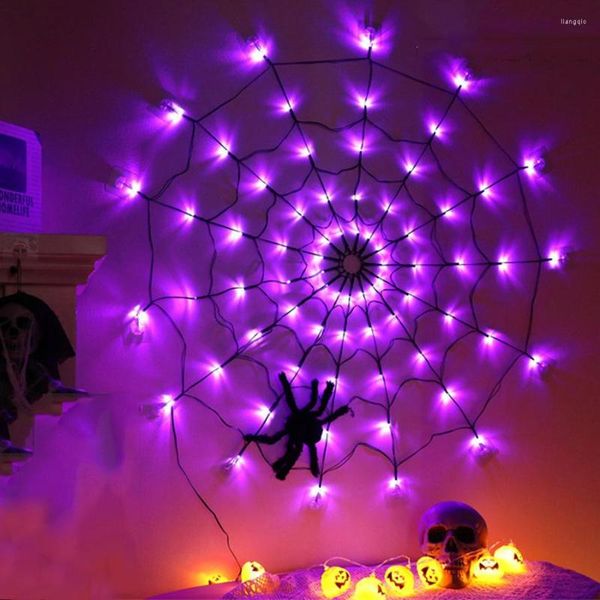 Saiten Halloween Spinnennetz Licht mit schwarzem Durchmesser 1M 70LED Orange Net Mesh für Party Fenster Haus Dekor