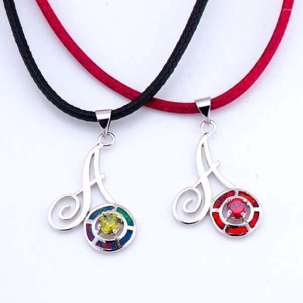 Colares pendentes Moda Moda Silver Placada Bohemia Festa de aniversário Garnet Peridot Fire Opal Leather Cord Chain Colar Op040