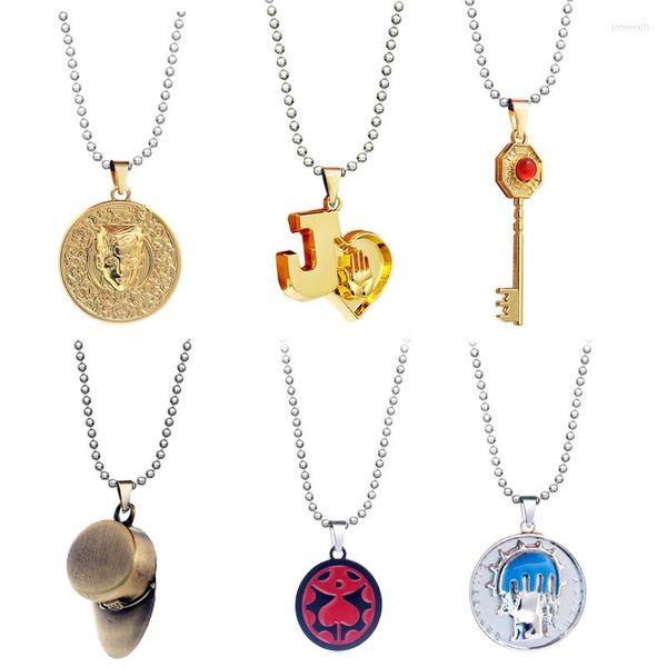 Pendentif Colliers Anime JOJOS BIZARRE AVENTURE Collier Chapeau Rond Ovale Clé Perle Chaîne En Cuir Or Métal Accessoire Pour Ami