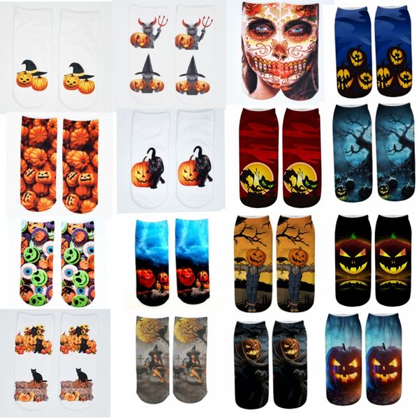 Halloween-Socken, 3D-Druck, kurze Socken, lässig, lustig, Halloween, Kürbis, Katze, Knöchel, 35 Stile