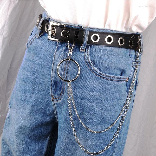 Cinture Donna Pu Imbracatura in pelle Catena per il corpo Vita Bondage Giarrettiere Lady Punk Argento Spilla in lega Cinghie con fibbia Jeans Cintura Studenti