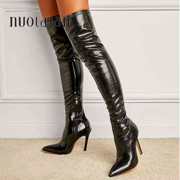 Boots 2022 Новый стиль Женщины на колене на молнии сексуально длинные высокие каблуки.