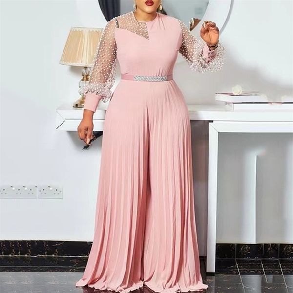 Damen-Overall, Strampler, übergroß und für Frauen, rosa, plissiert, hoch tailliert, bodenlang, elegante Abend- und Nachtparty-Kleidung 220902